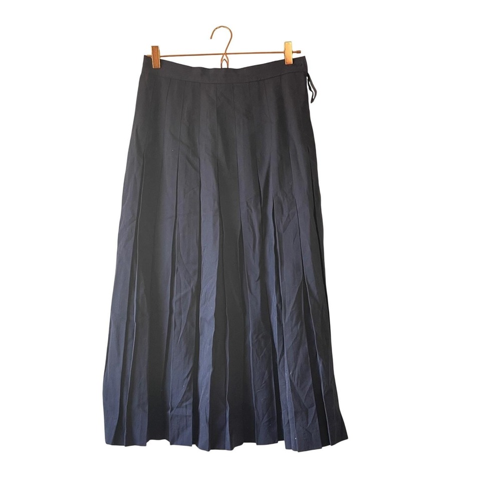 Vinage Navy 100% Wool Pleated Midi‎ Skirt Size Medium Made in USA Dark Academia
